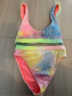 Tie-Dye Ribbed Bikini Set - Neon Multicolor